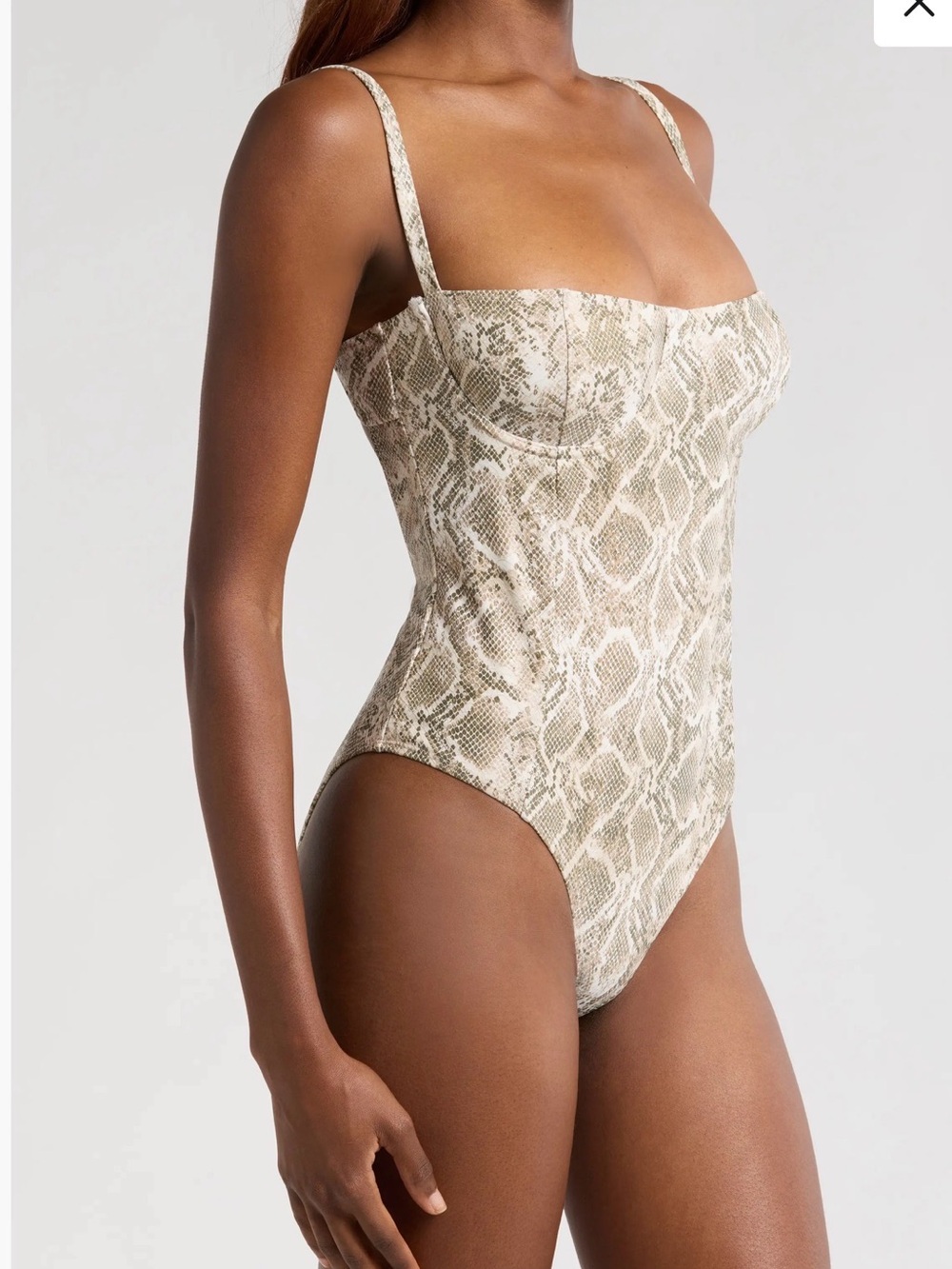 Good American Snake-Print One-Piece Swimsuit - Sand/Beige - Picture 2 of 6